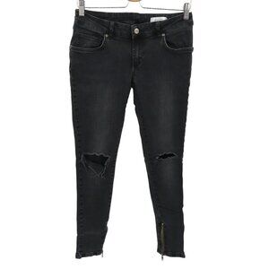 ANINE BING Womens 27 Gray Black Ankle Zip Distressed Knee Denim Jeans Pants